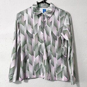 GG Blue Green White Pink Snap Button Golf Tennis‎ Pullover Top Size Small